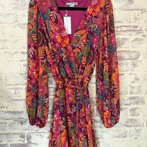 Floral V-Neck Long Sleeve Dress